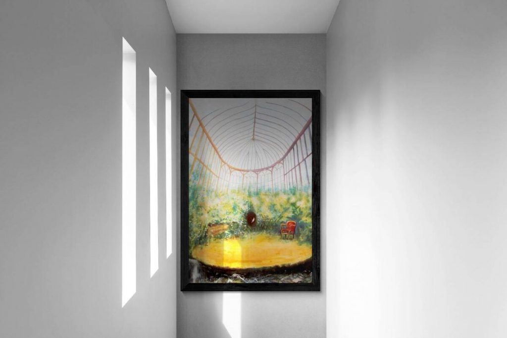 Stille Räume 3 Der rote Stuhl Acryl auf Lw 100x150 cm