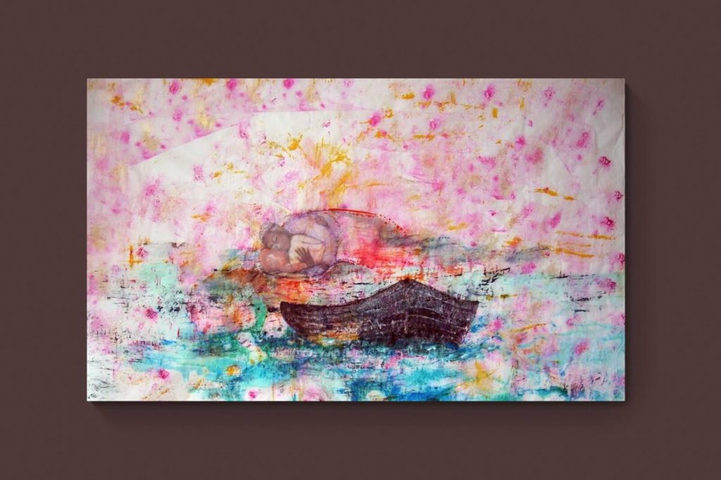 Gemälde "Im Mittelmeer", Acryl auf Papier, 100x60 cm