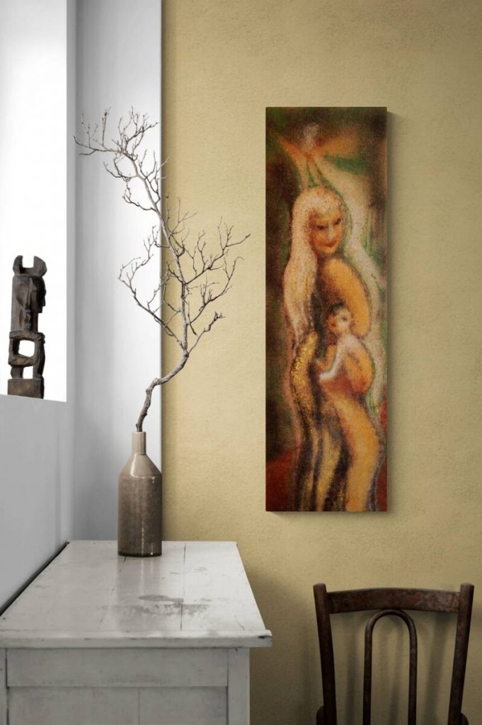 Gemälde "Maternitá", Sand auf Leinwand, Größe 40x80 cm